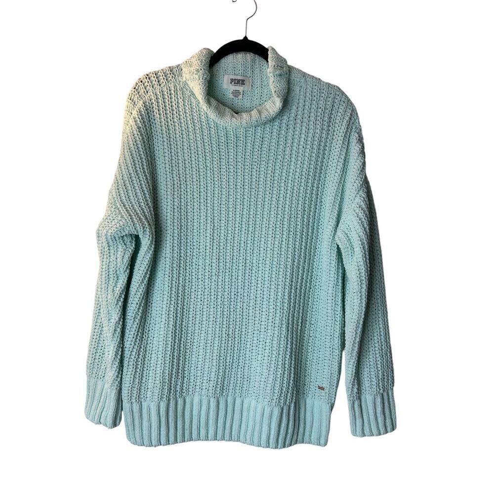 Pink Victoria's Secret Sweatshirt Womens Size M Light Blue Mock Neck Chunky Knit